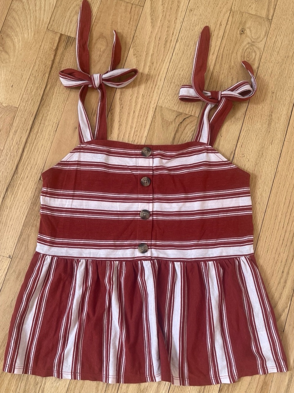 American Eagle Outfitters Burnt Orange Red & White Striped Tie-Shoulder Tank Top